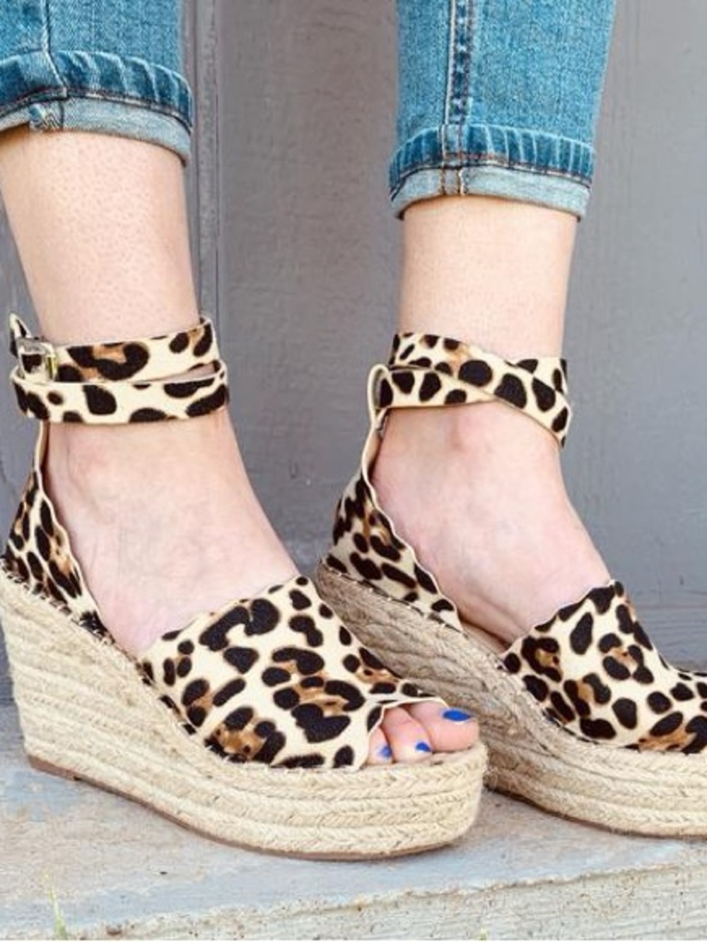 Leopard Print Espadrille Wedge Sandals Size 7.5